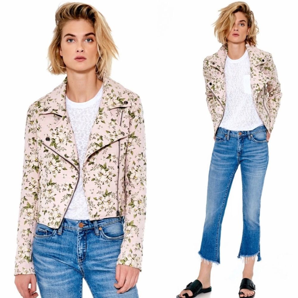 Blank NYC Pink Jacquard Floral Moto Jacket Size Small